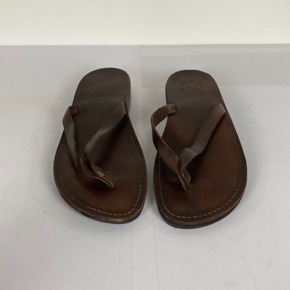 Jerusalem Sandals, Men’s Brown Leather Flip Flops, Size 13